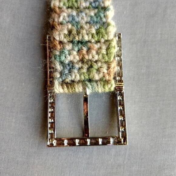 Alpine Sparkle Crochet Belt OS 45" handmade neutral pave buckle max- minimalist - Picture 3 of 13